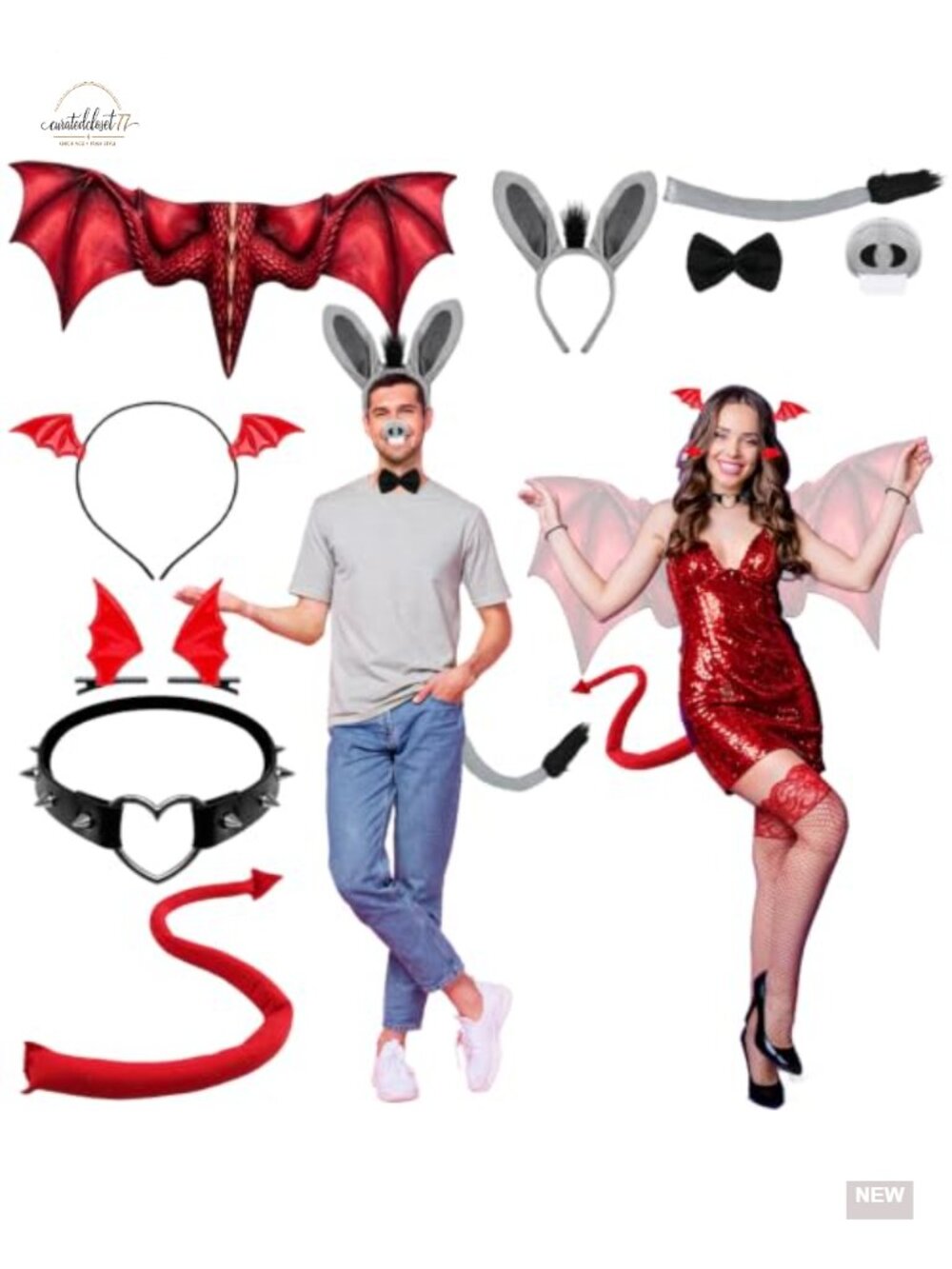 Halloween Dragon Donkey Cosplay Accessory Set - Horns Wings Tail Headband for